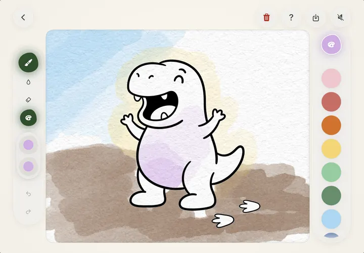 A laughing dinosaur painted with Apple Pencil