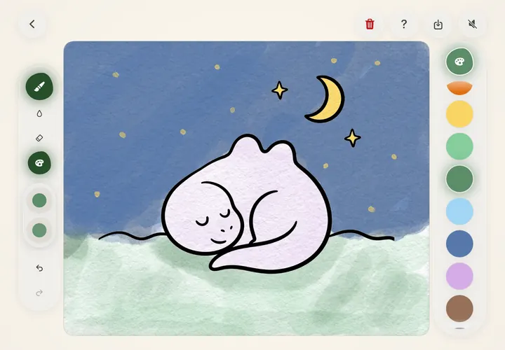 A sleepy dinosaur painted under a night sky
